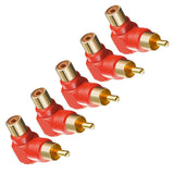 Maxbell RCA Right Angle Male to Female Adaptor Connector AV Audio/Video Cable Joint Coupler Pack of 5pcs Red