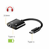 Max 2 in 1 Type-C To 3.5mm AUX Audio Headphone Adapter Charger Cable Gold