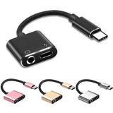 Max 2 in 1 Type-C To 3.5mm AUX Audio Headphone Adapter Charger Cable Gold