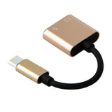 Max 2 in 1 Type-C To 3.5mm AUX Audio Headphone Adapter Charger Cable Gold