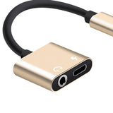 Max 2 in 1 Type-C To 3.5mm AUX Audio Headphone Adapter Charger Cable Gold