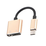 Max 2 in 1 Type-C To 3.5mm AUX Audio Headphone Adapter Charger Cable Gold