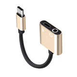Max 2 in 1 Type-C To 3.5mm AUX Audio Headphone Adapter Charger Cable Gold