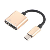 Max 2 in 1 Type-C To 3.5mm AUX Audio Headphone Adapter Charger Cable Gold