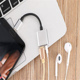 Max 2 in 1 Type-C To 3.5mm AUX Audio Headphone Adapter Charger Cable Silver