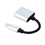 Max 2 in 1 Type-C To 3.5mm AUX Audio Headphone Adapter Charger Cable Silver