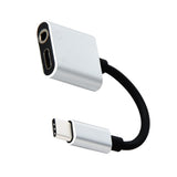 Max 2 in 1 Type-C To 3.5mm AUX Audio Headphone Adapter Charger Cable Silver