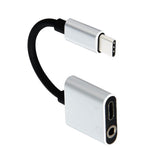 Max 2 in 1 Type-C To 3.5mm AUX Audio Headphone Adapter Charger Cable Silver