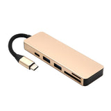 Maxbell Multi-function 5 in 1 USB Type-C Hub Adapter SD/TF Memory Card Reader Gold