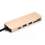 Maxbell Multi-function 5 in 1 USB Type-C Hub Adapter SD/TF Memory Card Reader Gold