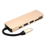 Maxbell Multi-function 5 in 1 USB Type-C Hub Adapter SD/TF Memory Card Reader Gold