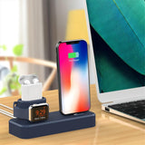 Maxbell 3 In 1 Silicone Charger Stand Charging Dock for Apple Devices Blue