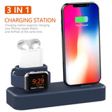 Maxbell 3 In 1 Silicone Charger Stand Charging Dock for Apple Devices Blue