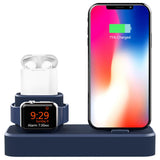 Maxbell 3 In 1 Silicone Charger Stand Charging Dock for Apple Devices Blue