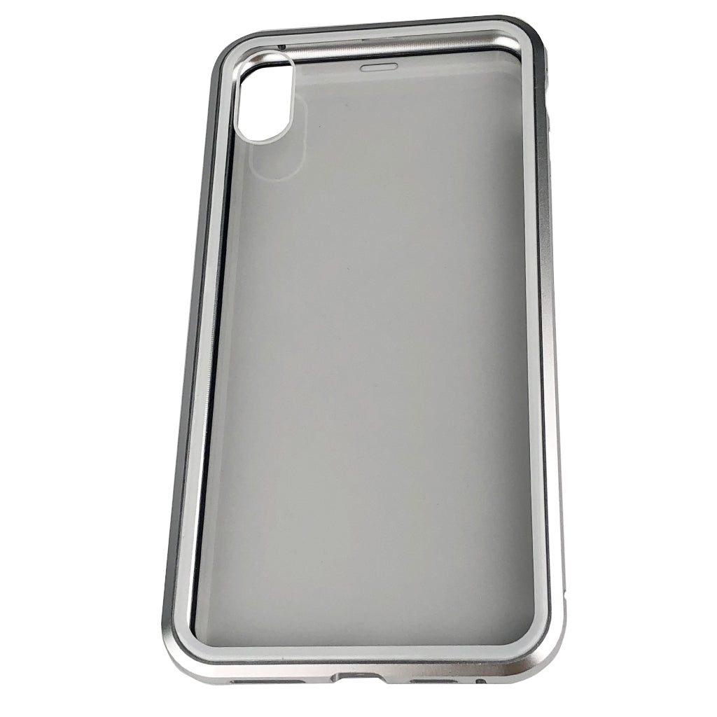 Maxbell 360 Full Magnetic Adsorption Metal Glass Front Case for iPhone X/XS silver