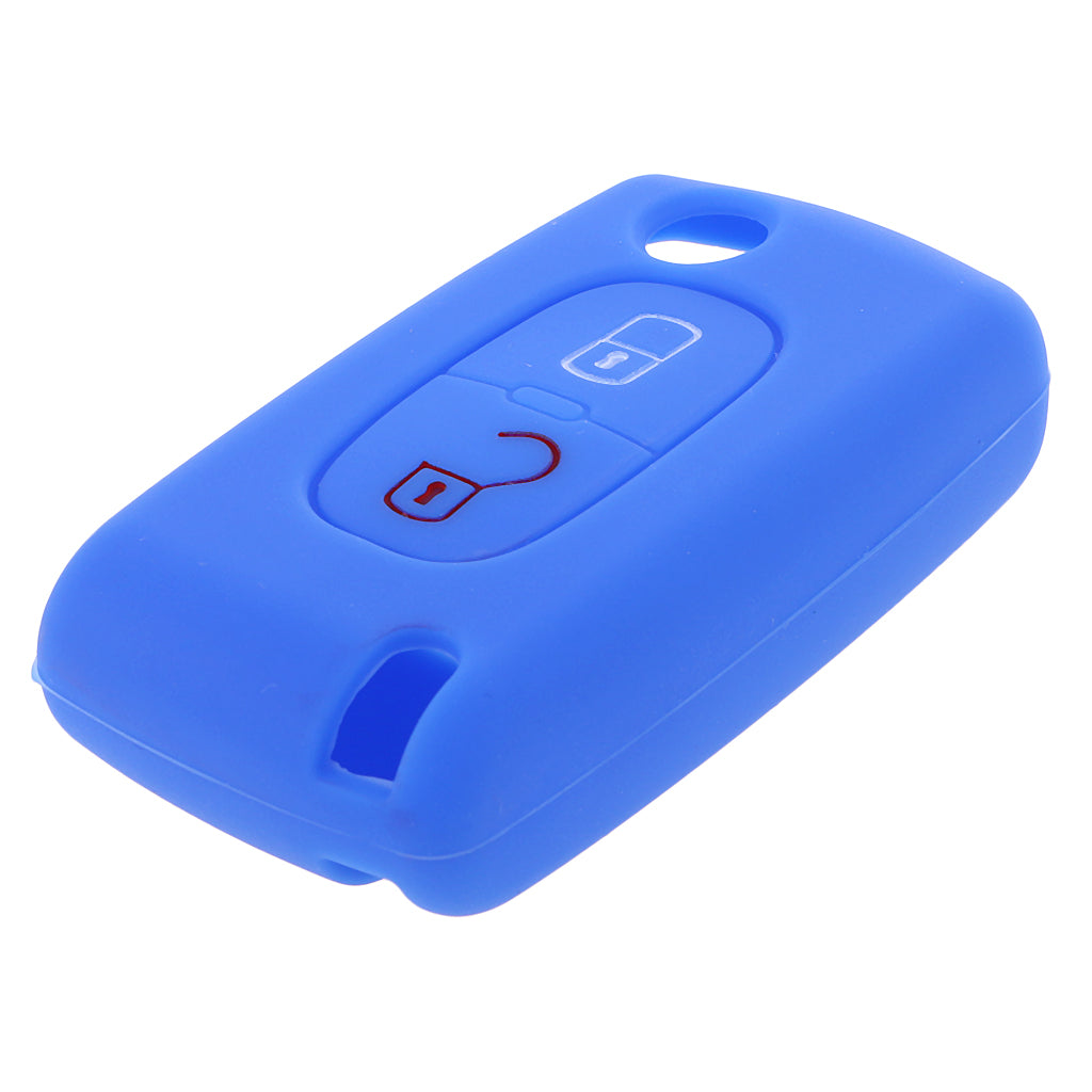 Maxbell Car Remote Key Case Cover Protector Silicone for Peugeot 207 307 407 Blue
