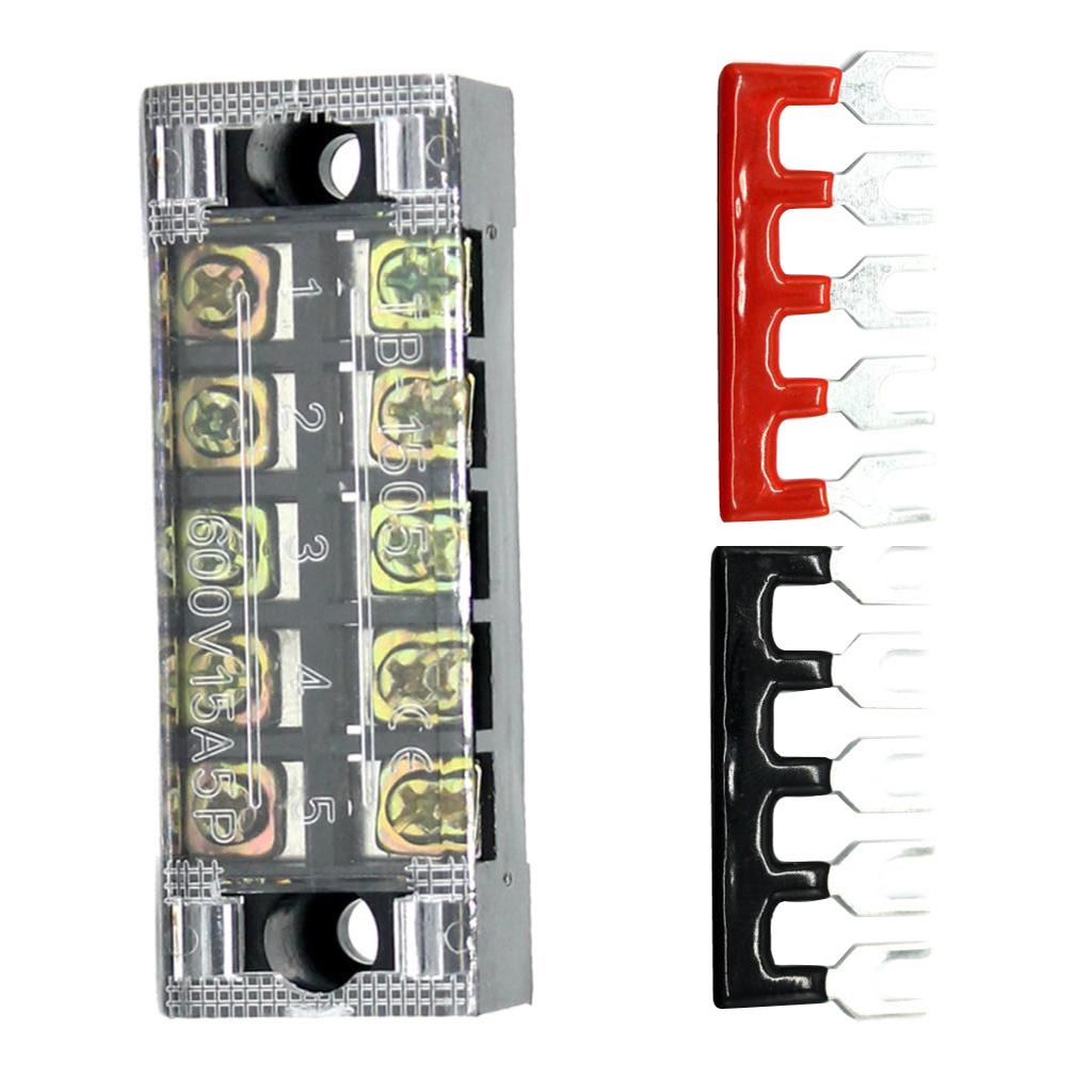 Max 600V 15A 5 Positions Wire Barrier Strips Double Row Screw Terminal Blocks