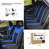 Max 9Pcs Universal Car Seat Covers Breathable Cushion Full Set Black & Blue - Aladdin Shoppers