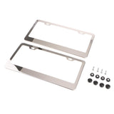 Max Maxb 2 Pieces 2Holes Stainless Steel Polish License Plate Frame and Screws Silver
