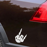 Max Maxb Unique Skull Skeleton Bone Finger Flipping Off Car Decal / Sticker White