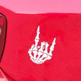 Max Maxb Unique Skull Skeleton Bone Finger Flipping Off Car Decal / Sticker White