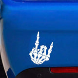 Max Maxb Unique Skull Skeleton Bone Finger Flipping Off Car Decal / Sticker White