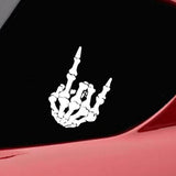 Max Maxb Unique Skull Skeleton Bone Finger Flipping Off Car Decal / Sticker White