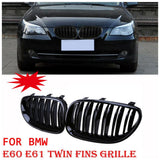 Max Front Gloss Black Kidney Twin Fins Grilles For BMW E60 E61 M5 5 Series 03-10