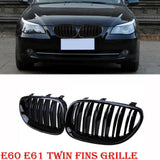 Max Front Gloss Black Kidney Twin Fins Grilles For BMW E60 E61 M5 5 Series 03-10