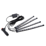 Maxbell 4 Pieces 12 LED Car Auto Strip Light Decorative Lamps Interior Multi-colour