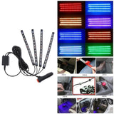 Maxbell 4 Pieces 12 LED Car Auto Strip Light Decorative Lamps Interior Multi-colour