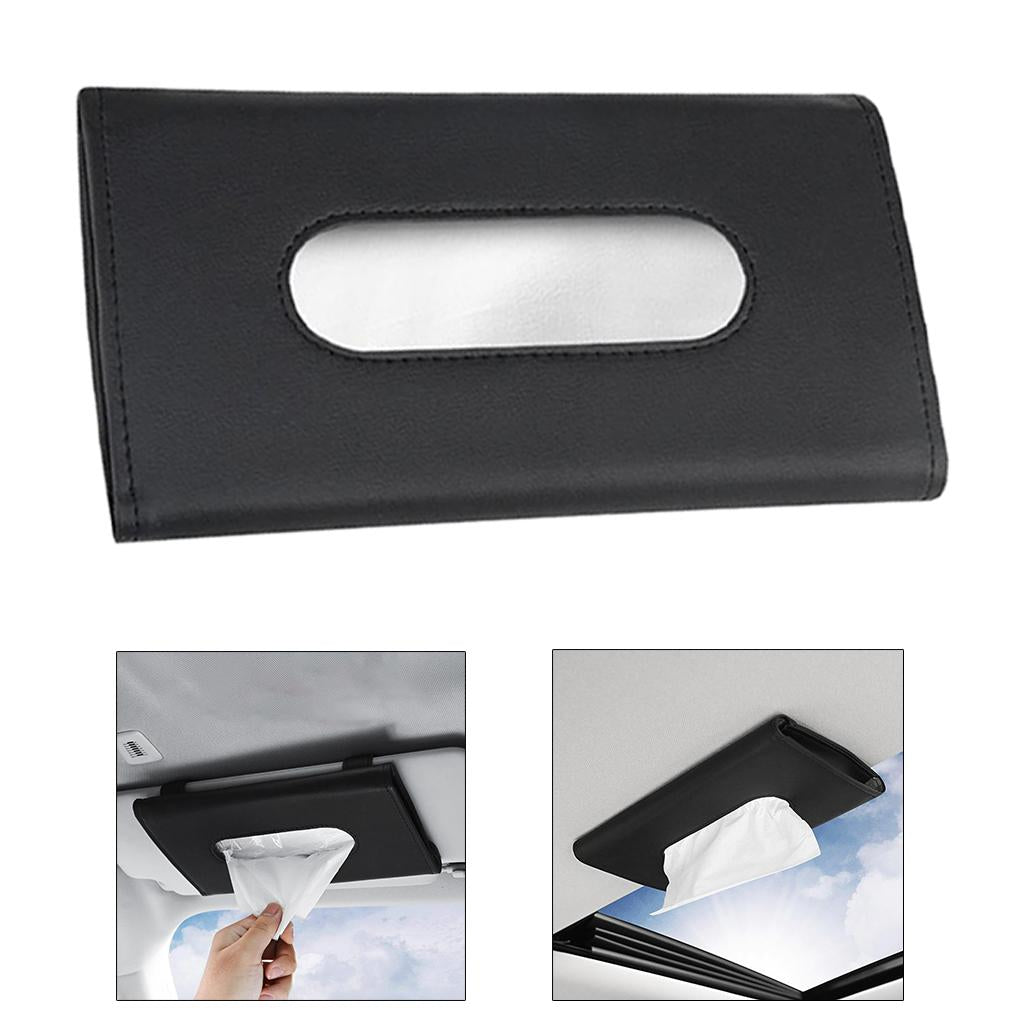 PU Leather Tissue Box Napkin Holder Paper Storage for Sun Visor Office Black