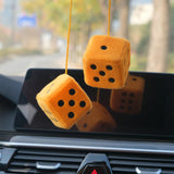 Maxbell 2Pcs Retro Fuzzy Dice with Dots Plush Dice Craps Pendant Ornament Yellow