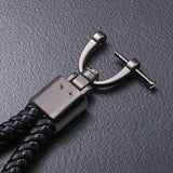 Maxbell Car Keychain D Shape Ring Classic PU Leather Universal for Men Women Black