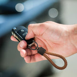 Maxbell Car Keychain D Shape Ring Classic PU Leather Universal for Men Women Brown