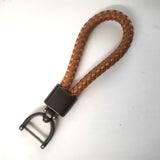 Maxbell Car Keychain D Shape Ring Classic PU Leather Universal for Men Women Brown