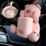 Maxbell Soft Plush Car Tissue Box Trash Can Trash Bag Interior Decoration Napkin Box Pig