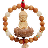 Maxbell Buddha Statue Car Rearview Mirror Pendant Wood Tassel Car Hanging Decoration Red