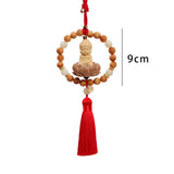 Maxbell Buddha Statue Car Rearview Mirror Pendant Wood Tassel Car Hanging Decoration Red