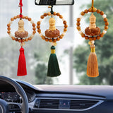 Maxbell Buddha Statue Car Rearview Mirror Pendant Wood Tassel Car Hanging Decoration Red