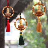Maxbell Buddha Statue Car Rearview Mirror Pendant Wood Tassel Car Hanging Decoration Red