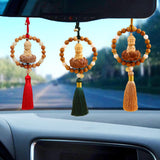 Maxbell Buddha Statue Car Rearview Mirror Pendant Wood Tassel Car Hanging Decoration Red