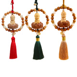 Maxbell Buddha Statue Car Rearview Mirror Pendant Wood Tassel Car Hanging Decoration Red