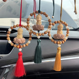 Maxbell Buddha Statue Car Rearview Mirror Pendant Wood Tassel Car Hanging Decoration Red