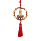 Maxbell Buddha Statue Car Rearview Mirror Pendant Wood Tassel Car Hanging Decoration Red