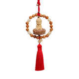 Maxbell Buddha Statue Car Rearview Mirror Pendant Wood Tassel Car Hanging Decoration Red