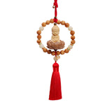 Maxbell Buddha Statue Car Rearview Mirror Pendant Wood Tassel Car Hanging Decoration Red