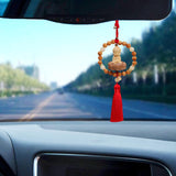 Maxbell Buddha Statue Car Rearview Mirror Pendant Wood Tassel Car Hanging Decoration Red