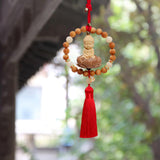 Maxbell Buddha Statue Car Rearview Mirror Pendant Wood Tassel Car Hanging Decoration Red