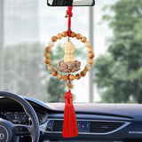 Maxbell Buddha Statue Car Rearview Mirror Pendant Wood Tassel Car Hanging Decoration Red
